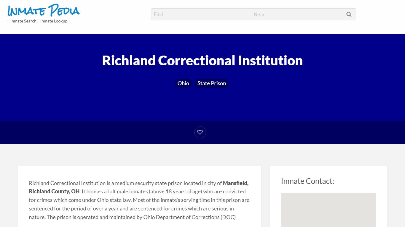 Richland Correctional Institution – Inmate Pedia – Inmate ...