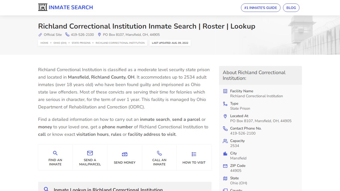 Richland Correctional Institution Inmate Search | Roster ...