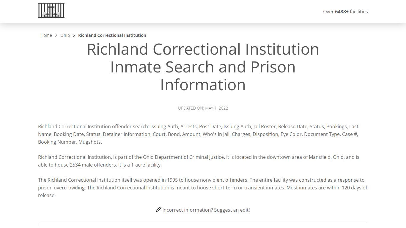 Richland Correctional Institution Inmate Search ...