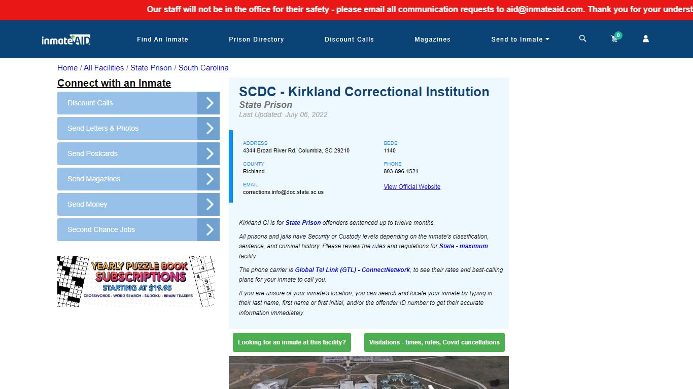 SCDC - Kirkland Correctional Institution & Inmate Search ...